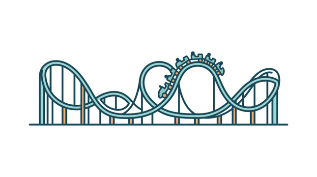 A stylized line art illustration of a roller coaster ride.