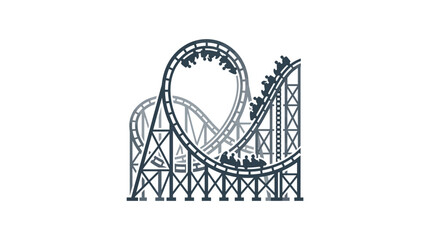 A detailed line art illustration of a classic wooden roller coaster with a loop. © Parvez_Nasiruddin