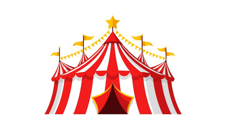 Red and white striped circus tent with star and flags vector illustration © mainstock
