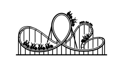 Black and white silhouette illustration of a thrilling roller coaster ride. © Parvez_Nasiruddin
