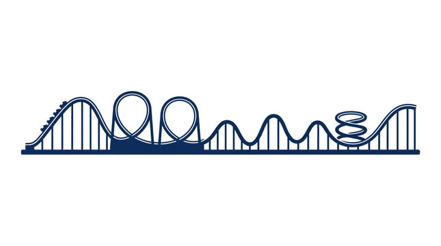 A stylized blue line art illustration of a roller coaster track.