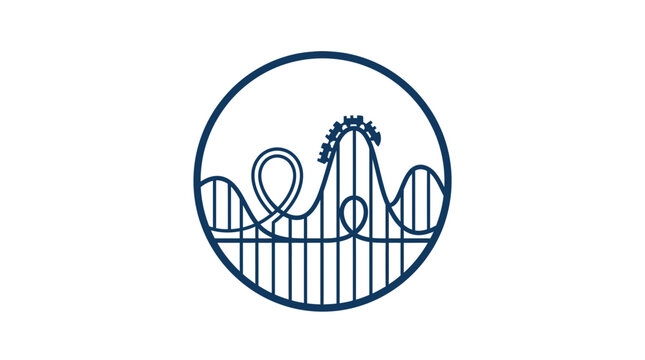Minimalist circular icon featuring a stylized roller coaster track design.
