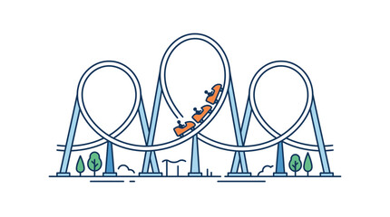 A colorful illustration of a roller coaster with three loops and a train car. © Parvez_Nasiruddin