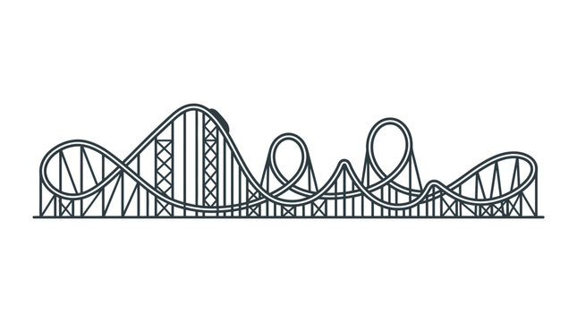 A detailed black and white line art illustration of a roller coaster ride.