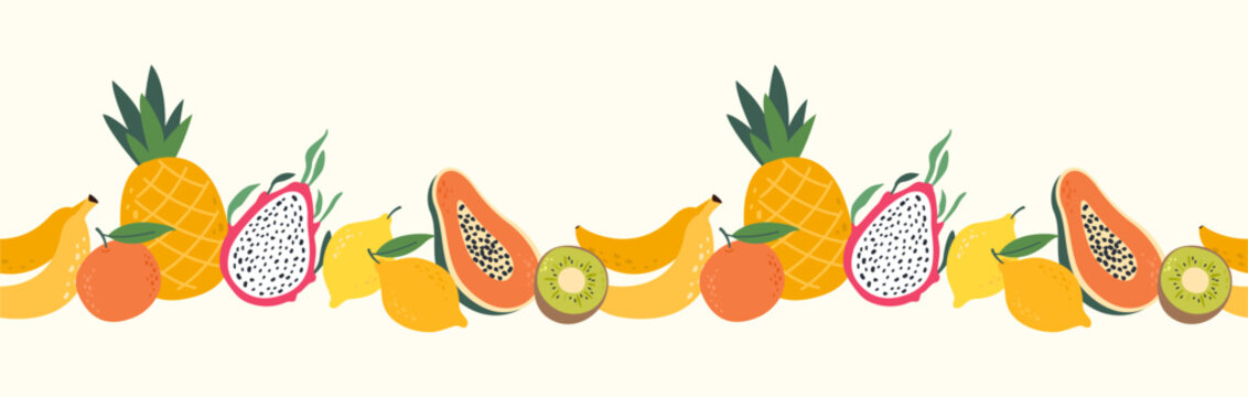 Tropical Fruits juicy border Seamless Pattern