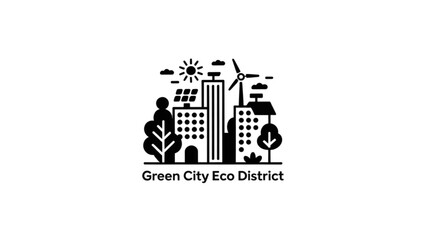 Fototapeta premium Modern eco district city illustration with green theme and people working together Vector