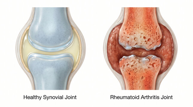 Rheumatoid Arthritis vs Healthy Synovial Joint Anatomy 3D Comparison