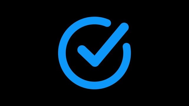Right check mark icon black background. tick mark animation. confirm icon animation. check mark sign, verify complete sign, approved, select tick, success , approved, yes icon