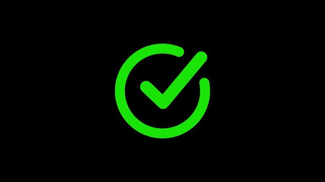 Right check mark icon black background. tick mark animation. confirm icon animation. check mark sign, verify complete sign, approved, select tick, success , approved, yes icon