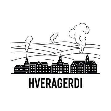 hveragerdi town skyline silhouette black white background