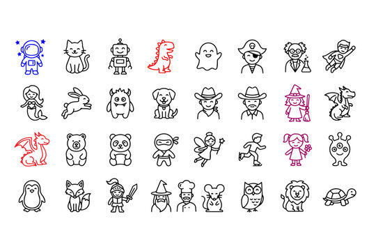 Minimalist Icon Sheet of Cartoon Character