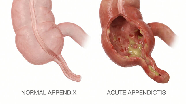 Acute Appendicitis vs Normal Appendix 3D Medical Illustration Cross Section