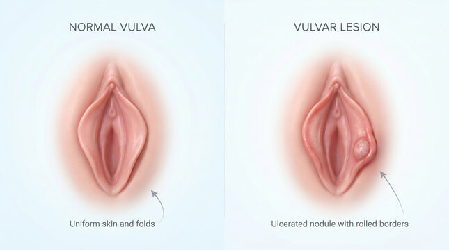 Vulvar Lesion vs Normal Vulva 3D Gynecology Medical Illustration Comparison