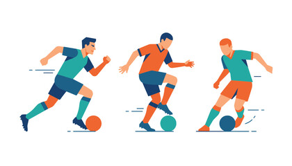 Fototapeta premium Soccer players dribbling ball on field energetic movement athletic sports.