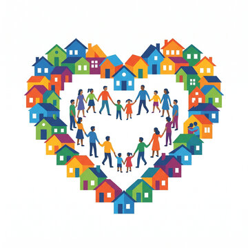 World Refugee Day Community Heart with Diverse Families Vector Illustration