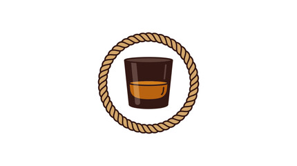 A glass of whiskey centered inside a circular rope frame illustration. © Qadeer_Sajid