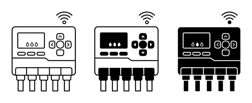 3 Smart home automation controllers silhouette icons, WiFi enabled, solid black style, technology