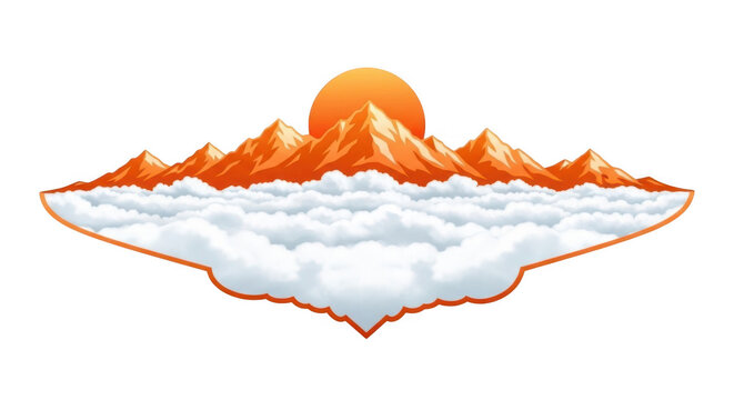 Sunrisesunset over orange mountains and clouds isolated on transparent background