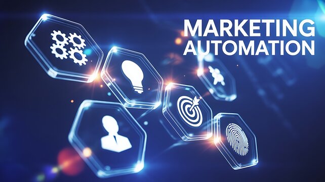 Marketing Automation Technology Concept with Digital Icons, Analytics and Business Process Optimization