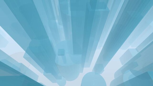 Futuristic digital data city animation with blue translucent geometric towers and wireframe structures