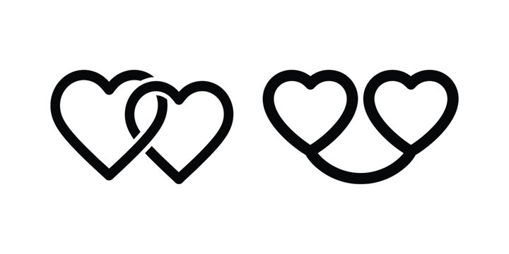 Two sets of connected black heart outline icons Vector