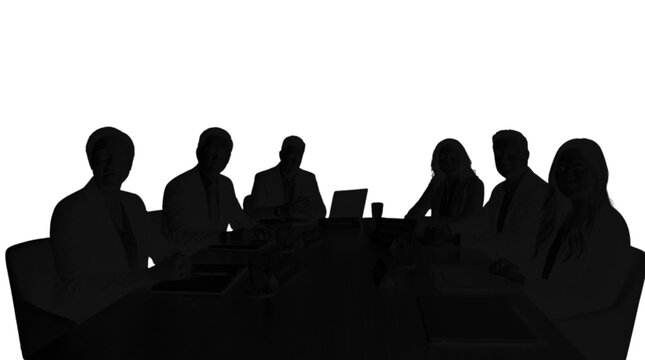 Silhouette group meeting around a conference table isolated on transparent background, Vector