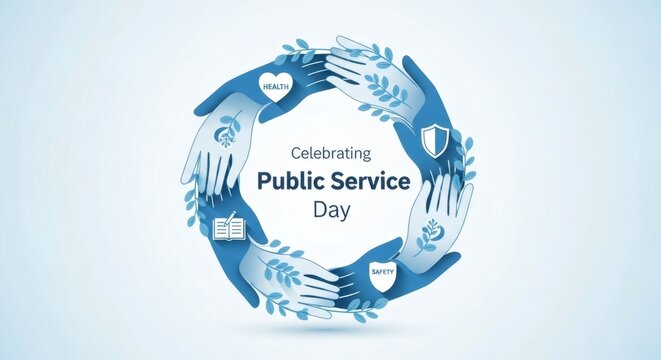 UN Public Service Day Concept with Global Icons and United Hand