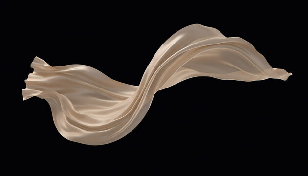 A single piece of luxurious beige silk fabric floating and undulating gracefully in midair