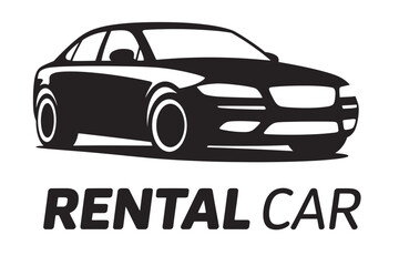 Fototapeta premium Minimalist black and white vector icon featuring a sleek sedan car silhouette for rental car services and automotive branding.