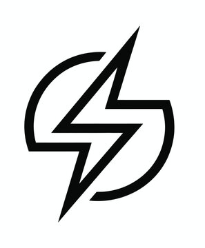 Minimalist black and white vector logo design featuring a bold lightning bolt symbol enclosed within a clean circular shape.