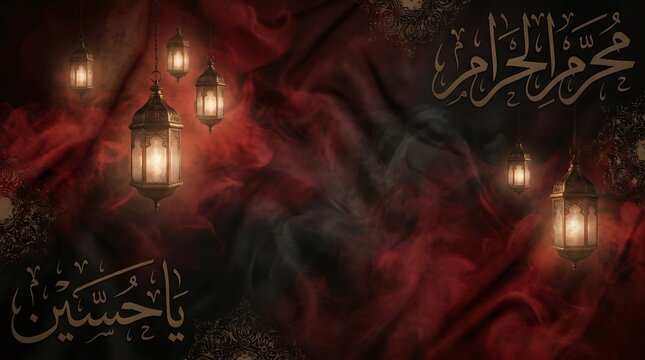 minimal black Muharram background with subtle Arabic patterns, soft golden light, elegant Islamic design, premium poster background, modern luxury style, composition variation 5, clean background, no 