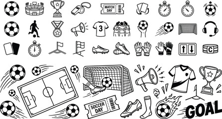 Soccer players silhouettes and football design elements featuring fire flames splashing liquid effects and digital game timers.eps, Soccer players and football equipment illustrations set featuring  © Yousuf