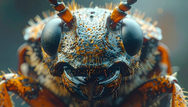 Macro shot of a colorful insect face.
