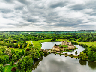 Obraz premium Leeds Castle from a drone, River Len, Kent, England