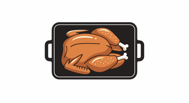 A roasted chicken with white bones protrudes from a black pan