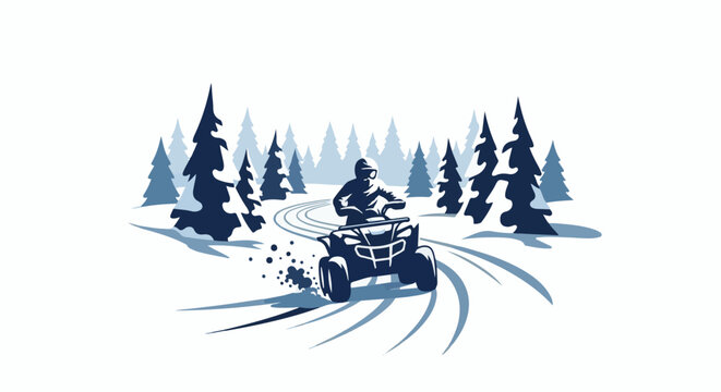 Person riding an all-terrain vehicle through a snow-covered forest