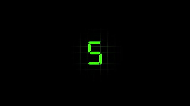 digital countdown timer numbers glowing green seven segment display time