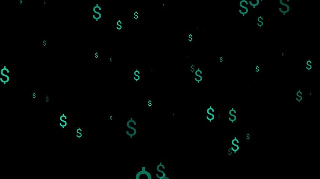 dollar signs falling against black background currency symbols money icons