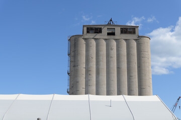 Fototapeta premium Victory Soya Mills Silos (350 Lake Shore Blvd E) and roof of Dixon Hall 24hr Respite Centre (351 Lake Shore Blvd E), Toronto