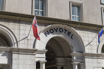 Fototapeta premium arch with sign of Novotel Toronto Centre, a four-star hotel, located at 45 The Esplanade