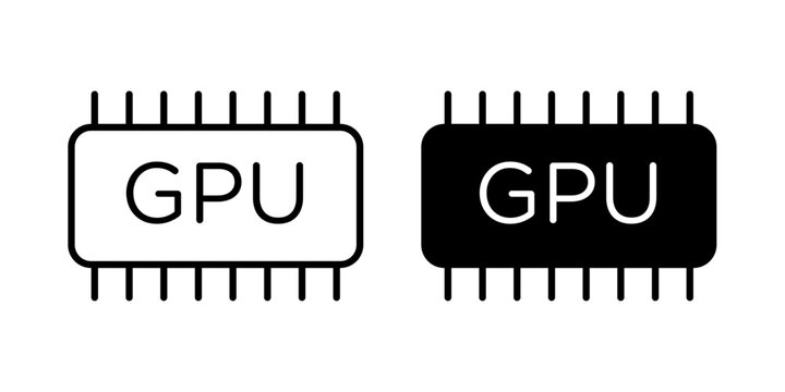 GPU computing icon in outline and solid style, isolated on white background. Ideal for graphics processing, high performance computing, and AI acceleration features in mobile and web design