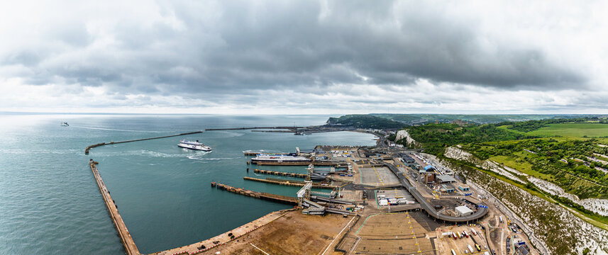 Port of Dover from a drone, White Cliffs, Dover, Kent, England