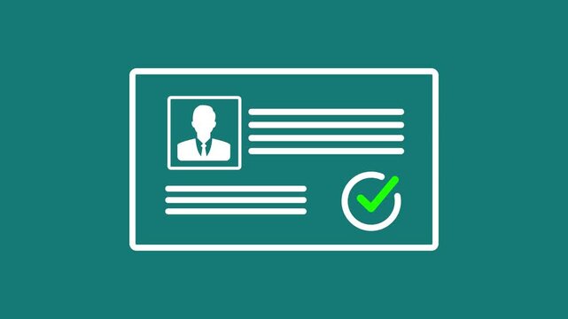 Profile verify icon with check mark animation. User profile with check mark. verify account icon animation. User id card approved, User verification success, Authentication c