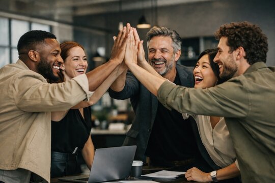 Diverse team celebrating success.