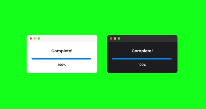 Loading progress bars in light and dark modes, modern flat motion graphic animation, seamless loop isolated on a bright green chroma key background