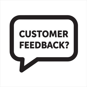Customer feedback speech bubble, black icon, comment box, feedback sign, vector graphic