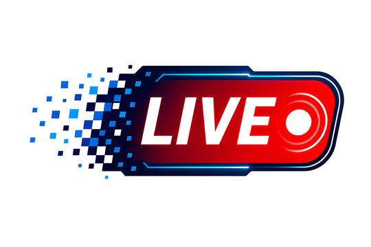 A digital live streaming logo with pixelated effects appears on screen.