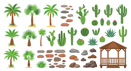 Desert Plants And Rocks Vector Illustration With Gazebo © NIPU