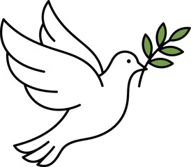 Obraz premium White dove silhouette holding olive branch in flight for peace symbols and logo designs