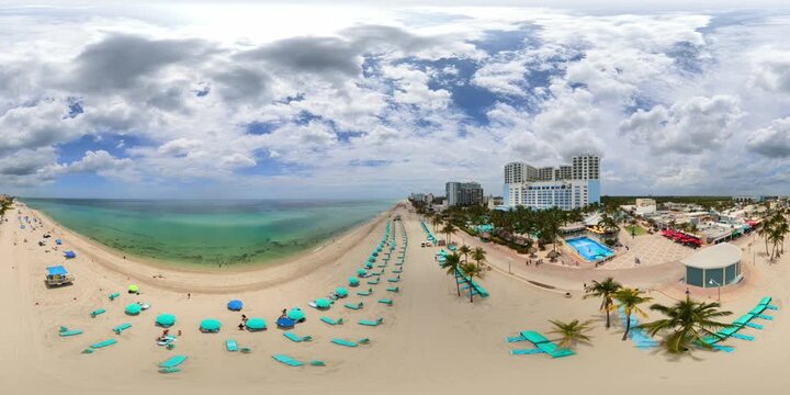 Aerial tour hotels on Hollywood Beach 8k 360 VR 60fps